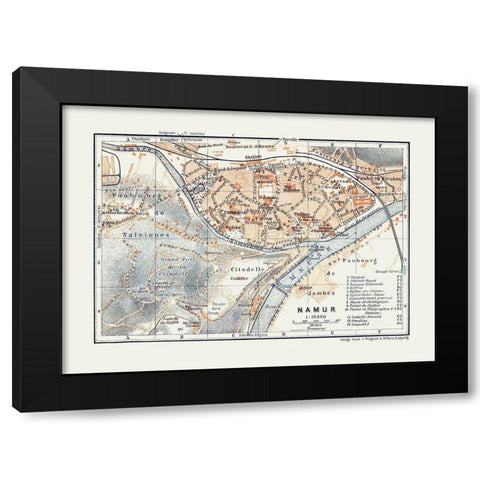 Namur Belgium Europe - Baedeker 1910 Black Modern Wood Framed Art Print by Baedeker