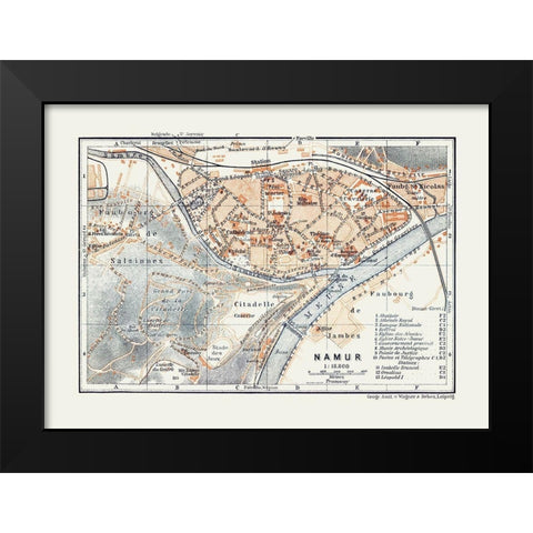 Namur Belgium Europe - Baedeker 1910 Black Modern Wood Framed Art Print by Baedeker