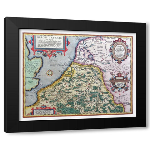Ancient Belgium 1594 Europe - Ortelius 1570 Black Modern Wood Framed Art Print by Ortelius