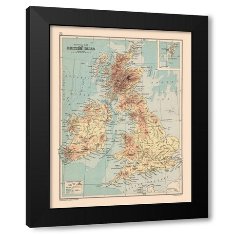 Shetland Islands British Isles - Bartholomew 1892 Black Modern Wood Framed Art Print by Bartholomew