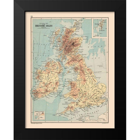 Shetland Islands British Isles - Bartholomew 1892 Black Modern Wood Framed Art Print by Bartholomew
