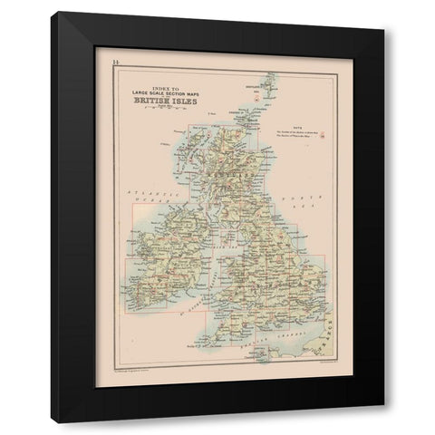 British Isles - Bartholomew 1892 Black Modern Wood Framed Art Print with Double Matting by Bartholomew