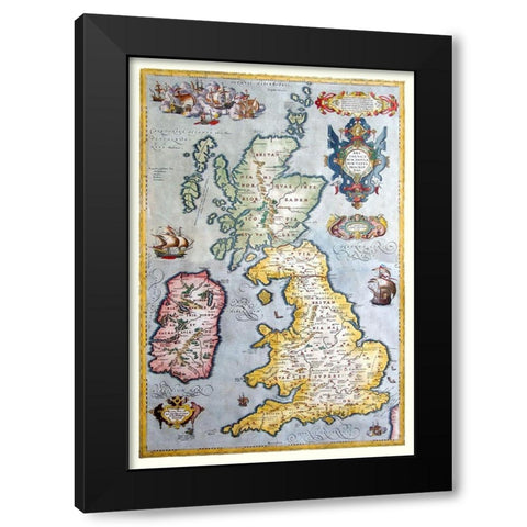 Ancient British Isles - Ortelius 1590 Black Modern Wood Framed Art Print with Double Matting by Ortelius