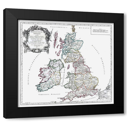British Isles - Vaugondy 1757 Black Modern Wood Framed Art Print by Vaugondy