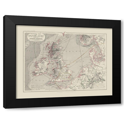 Orography Climatology British Isles Black Modern Wood Framed Art Print by Petermann