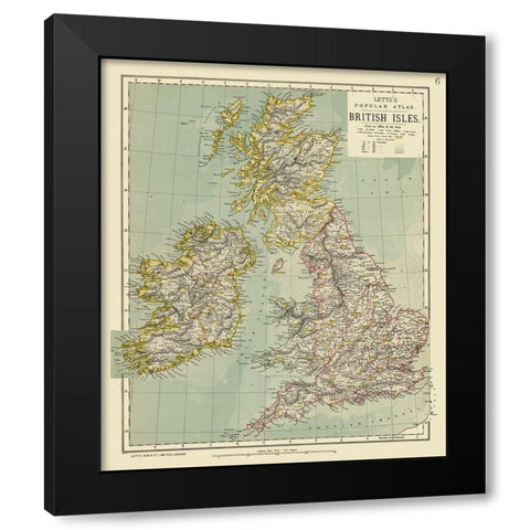 British Isles - Letts Black Modern Wood Framed Art Print by Letts