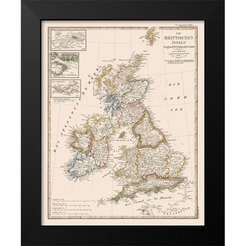 British Isles - Stieler 1823 Black Modern Wood Framed Art Print by Stieler