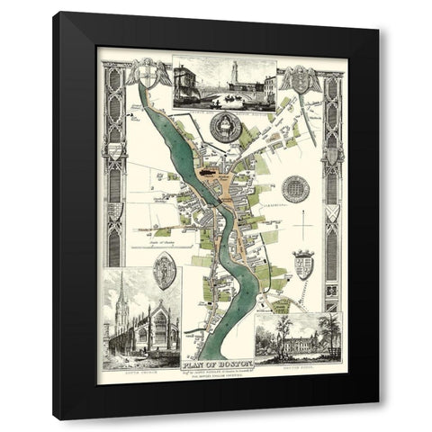 Boston England City Plan - Moule 1837 Black Modern Wood Framed Art Print by Moule