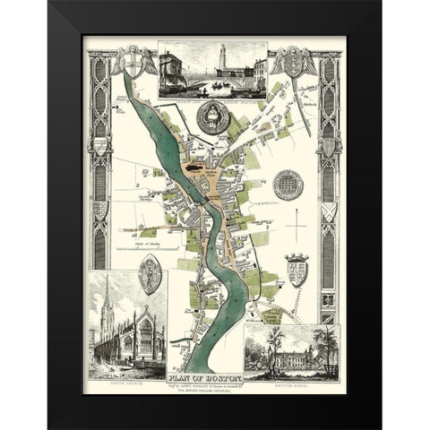 Boston England City Plan - Moule 1837 Black Modern Wood Framed Art Print by Moule