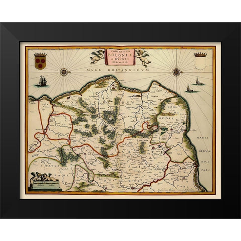 Boulogne Sur Mer Region France - Blaeu 1631 Black Modern Wood Framed Art Print by Blaeu