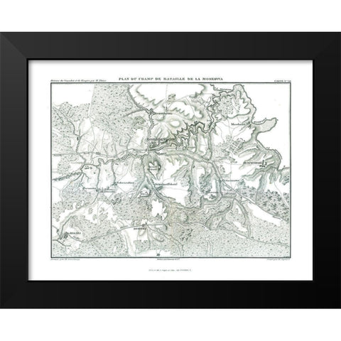 Battle of Borodino Field Plan - Thiers 1866 Black Modern Wood Framed Art Print by Unknown