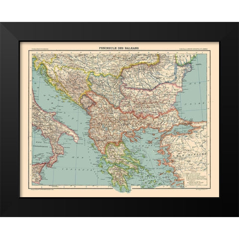Europe Balkan Peninsula - Schrader 1908 Black Modern Wood Framed Art Print by Schrader