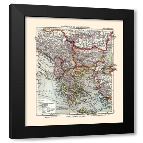 Europe Balkan Peninsula - Perthes 1921 Black Modern Wood Framed Art Print by Perthes