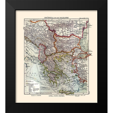 Europe Balkan Peninsula - Perthes 1921 Black Modern Wood Framed Art Print by Perthes