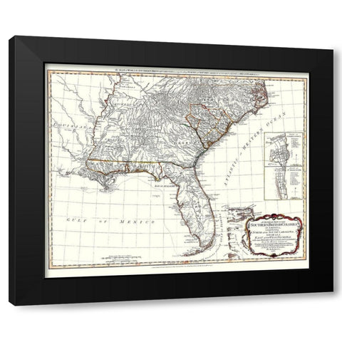 United States Southern British Colonies Black Modern Wood Framed Art Print by Sayer