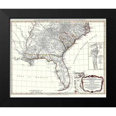 United States Southern British Colonies Black Modern Wood Framed Art Print by Sayer