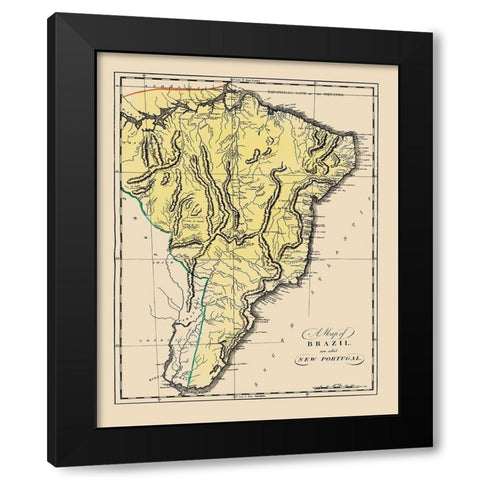South America Brazil Uruguay - Carey 1818 Black Modern Wood Framed Art Print by Carey