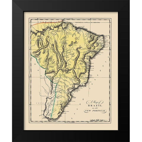 South America Brazil Uruguay - Carey 1818 Black Modern Wood Framed Art Print by Carey