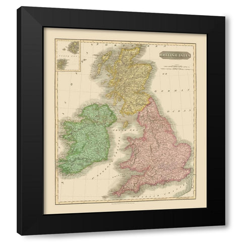 British Isles - Thomson 1815 Black Modern Wood Framed Art Print with Double Matting by Thomson