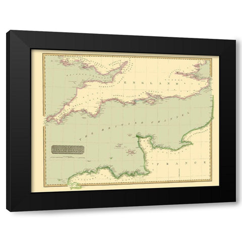 British Channel England France - Thomson 1814 Black Modern Wood Framed Art Print with Double Matting by Thomson