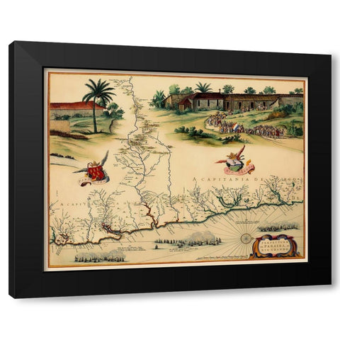 Brazilian Coast Brazil South America - Blaeu 1662 Black Modern Wood Framed Art Print with Double Matting by Blaeu