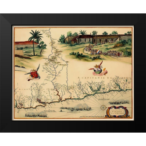 Brazilian Coast Brazil South America - Blaeu 1662 Black Modern Wood Framed Art Print by Blaeu