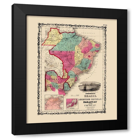 Brazil Argentina Republic Paraguay Uruguay Black Modern Wood Framed Art Print by Johnson
