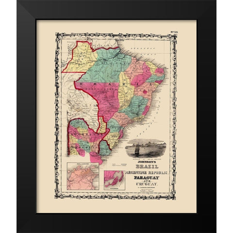 Brazil Argentina Republic Paraguay Uruguay Black Modern Wood Framed Art Print by Johnson