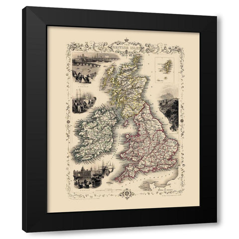 British Isles Great Britain - Tallis 1851 Black Modern Wood Framed Art Print with Double Matting by Tallis