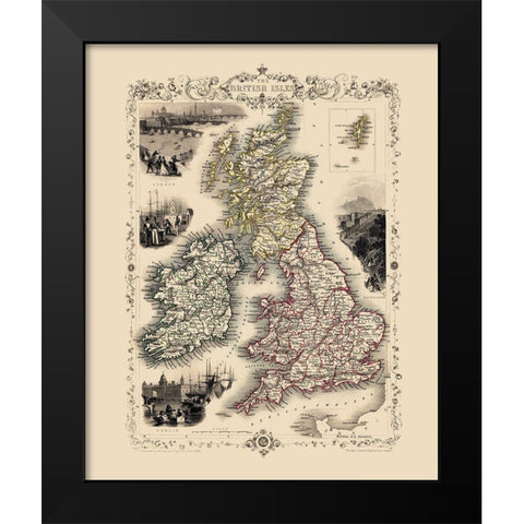 British Isles Great Britain - Tallis 1851 Black Modern Wood Framed Art Print by Tallis