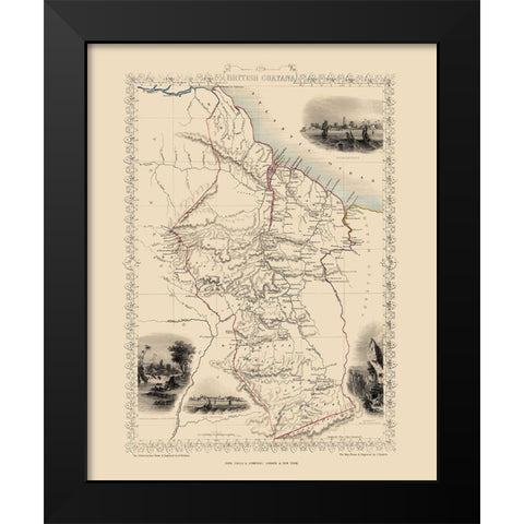 British Guayana South America - Tallis 1851 Black Modern Wood Framed Art Print by Tallis
