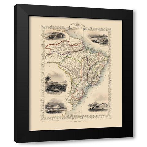 South America Brazil - Tallis 1851 Black Modern Wood Framed Art Print with Double Matting by Tallis