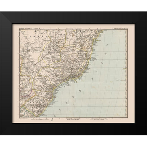 Southeast Brazil - Stieler 1885 Black Modern Wood Framed Art Print by Stieler