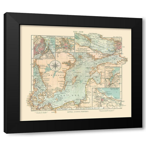 Baltic Sea Sweden Denmark Latvia - Perthes 1914 Black Modern Wood Framed Art Print by Perthes