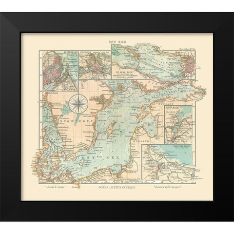 Baltic Sea Sweden Denmark Latvia - Perthes 1914 Black Modern Wood Framed Art Print by Perthes