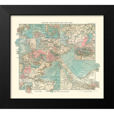 Baltic Sea Ports England Ireland Scotland Black Modern Wood Framed Art Print by Perthes