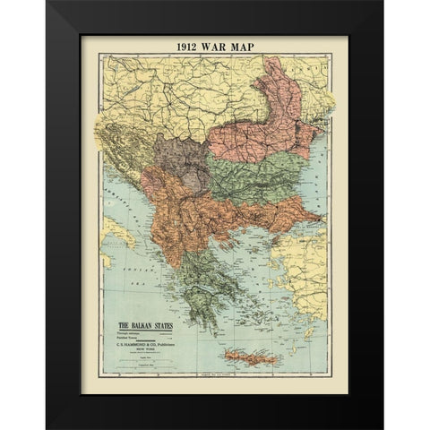 Balkan States War - Hammond 1912 Black Modern Wood Framed Art Print by Hammond