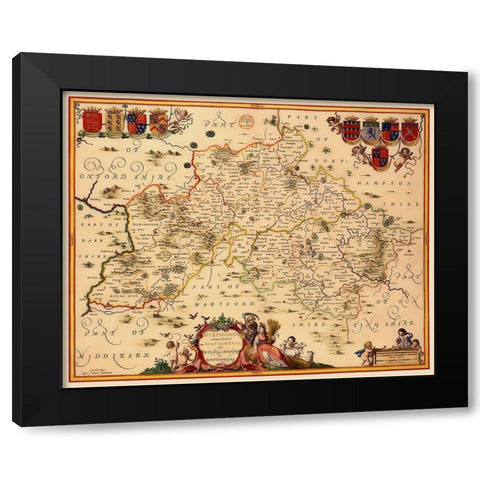 Buckinghamshire County England - Jansson 1646 Black Modern Wood Framed Art Print by Jansson