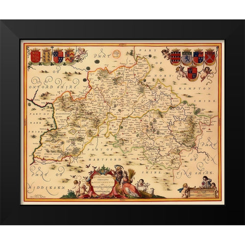 Buckinghamshire County England - Jansson 1646 Black Modern Wood Framed Art Print by Jansson