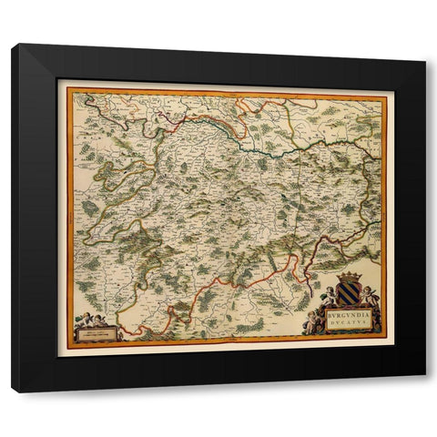 Burgundy France - Blaeu 1662 Black Modern Wood Framed Art Print with Double Matting by Blaeu