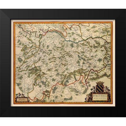 Burgundy France - Blaeu 1662 Black Modern Wood Framed Art Print by Blaeu