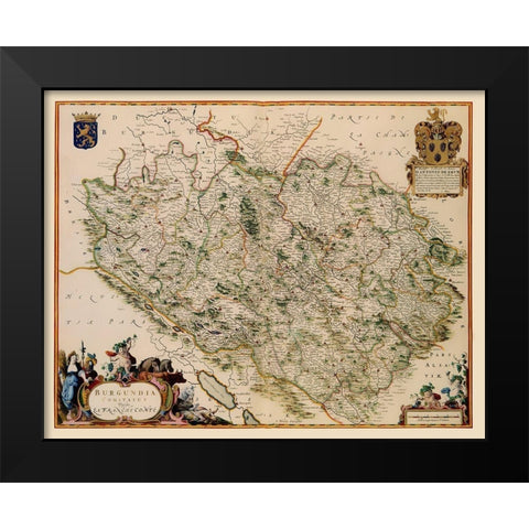 Burgundy Region France - Blaeu 1662 Black Modern Wood Framed Art Print by Blaeu
