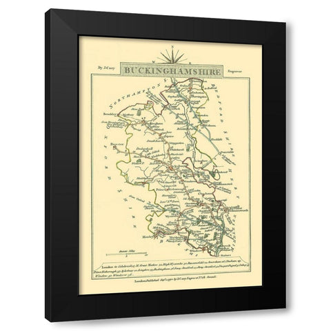 Buckinghamshire County England - Cary 1792 Black Modern Wood Framed Art Print with Double Matting by Cary