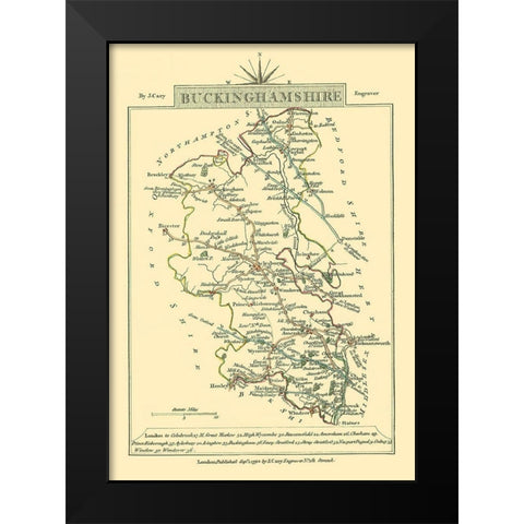 Buckinghamshire County England - Cary 1792 Black Modern Wood Framed Art Print by Cary