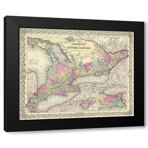 Upper Canada - Colton 1855 Black Modern Wood Framed Art Print with Double Matting by Colton