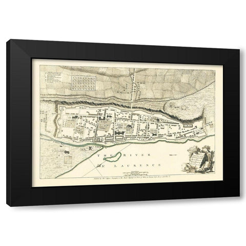 Montreal Town Plans Canada - Jeffreys 1758 Black Modern Wood Framed Art Print by Jeffreys