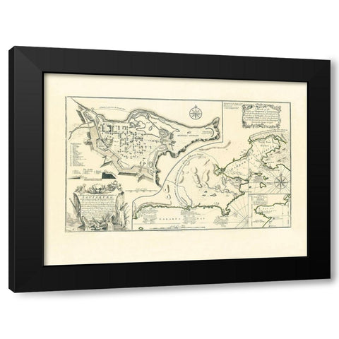 Louisburg City, Harbour, and Fortifications Black Modern Wood Framed Art Print by Jefferys