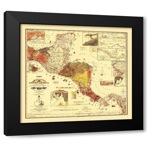 Honduras Guatemala Nicaragua - Dilbryado 1862 Black Modern Wood Framed Art Print with Double Matting by Dilbryado