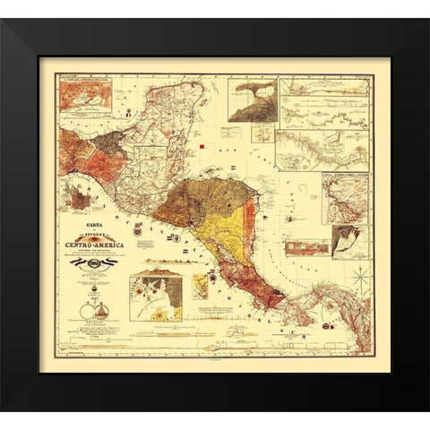 Honduras Guatemala Nicaragua - Dilbryado 1862 Black Modern Wood Framed Art Print by Dilbryado