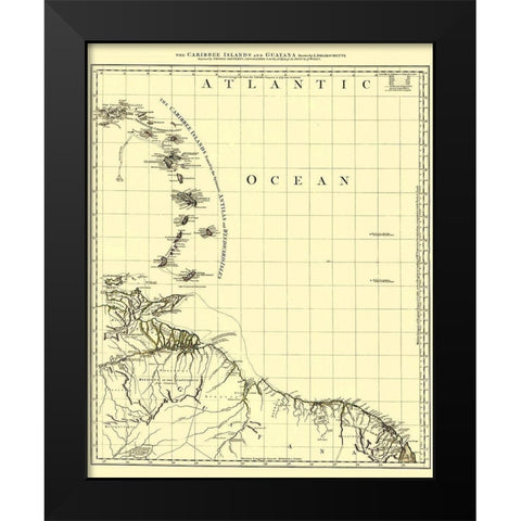 Caribbean Islands Guyana - Jefferys 1775 Black Modern Wood Framed Art Print by Jefferys